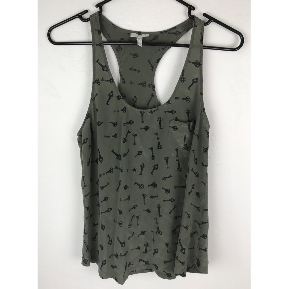 Joie Silk Key Print Tank Top Green XS
